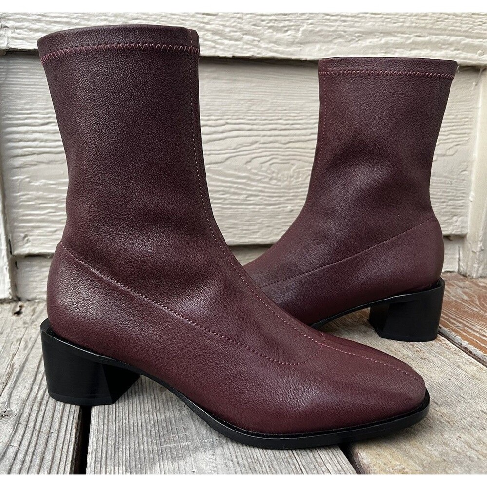 Nice! Quince Women's 5 Italian Leather Stretch Sock Bootie Side Zip - Merlot